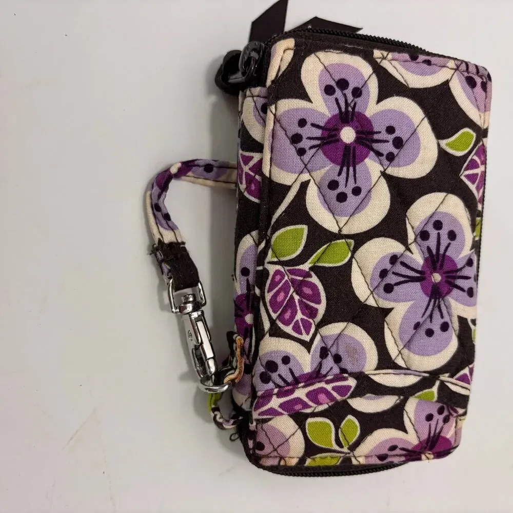 Vera Bradley Plum Petals Retired Pattern 2011 Mini Purse Wristlet Clip & Zip